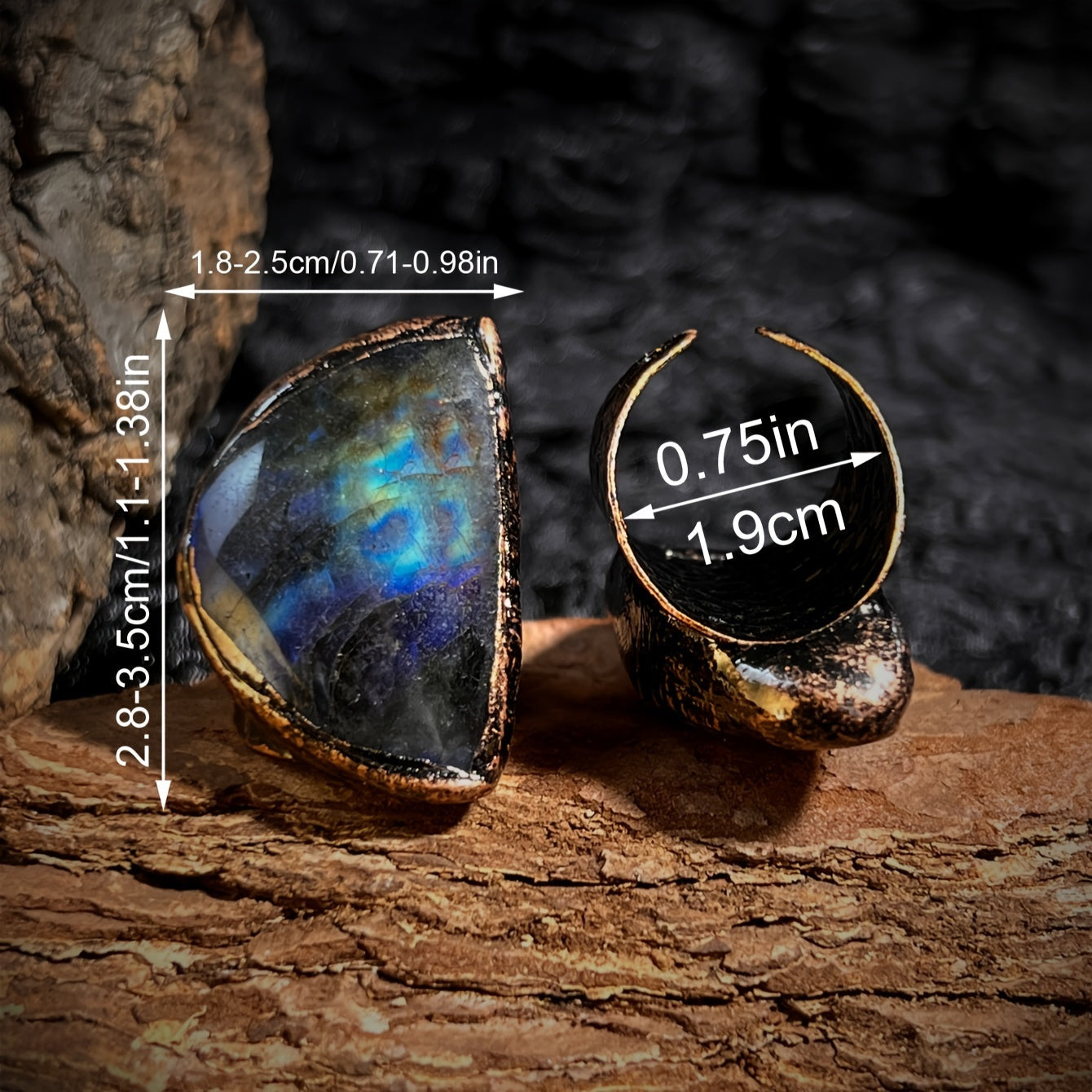 Uniseks vintage uzuk nozik joylangan tabiiy toshlar bilan noyob dizayn