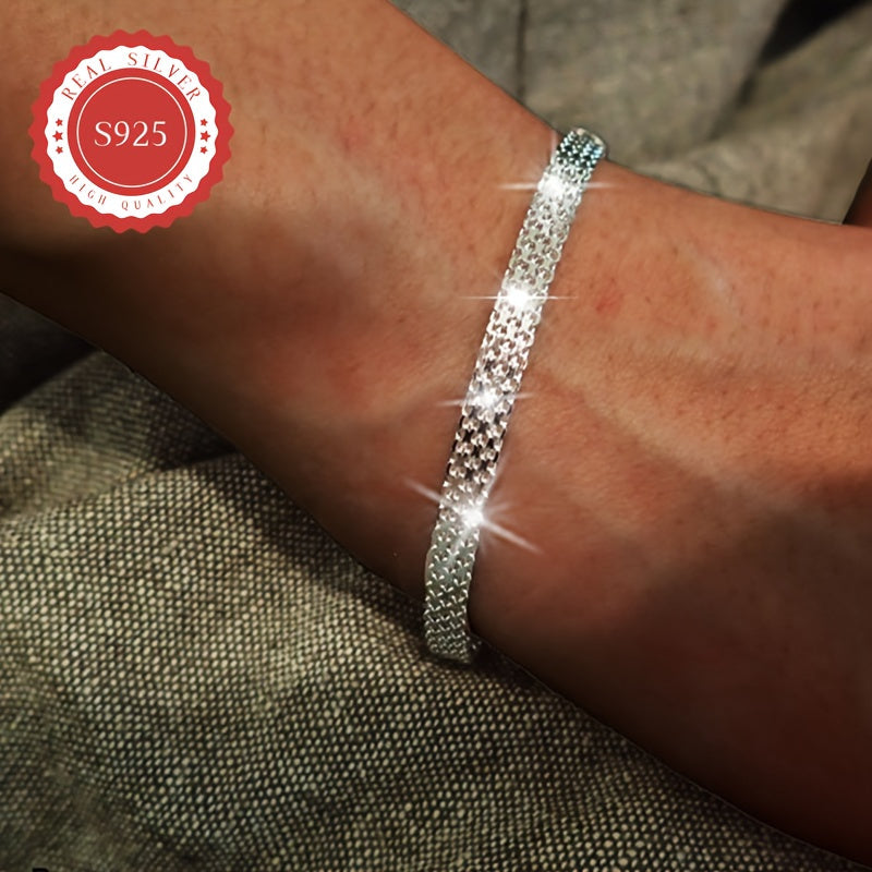 Pulsera de cadena de plata de ley malla con relieve, joyería unisex, 5.2g