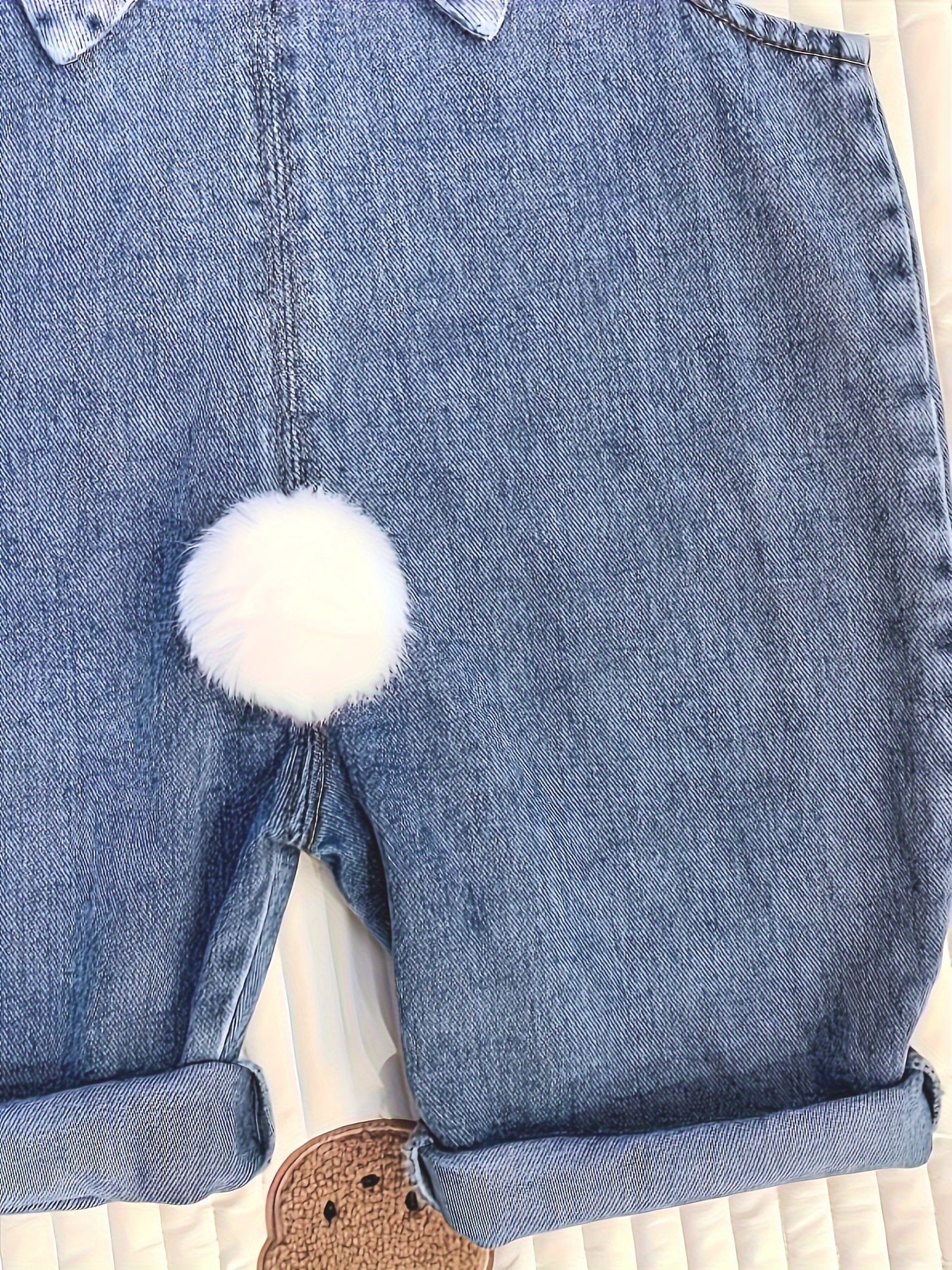 Children's Denim Overalls with Bunny Ear Details for Kids Autumn Casual Wear
