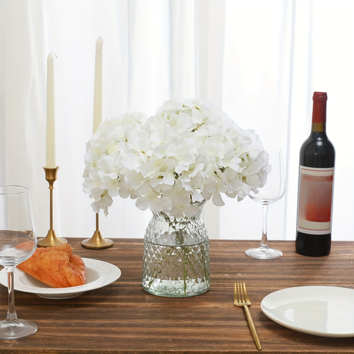 5 белых гортензий искусственных цветов с стеблями - отлично подходят для свадеб, праздников, садов | Универсальный, не требует контейнера, подходит для использования на улице, идеален для Рождества и Дня благодарения.