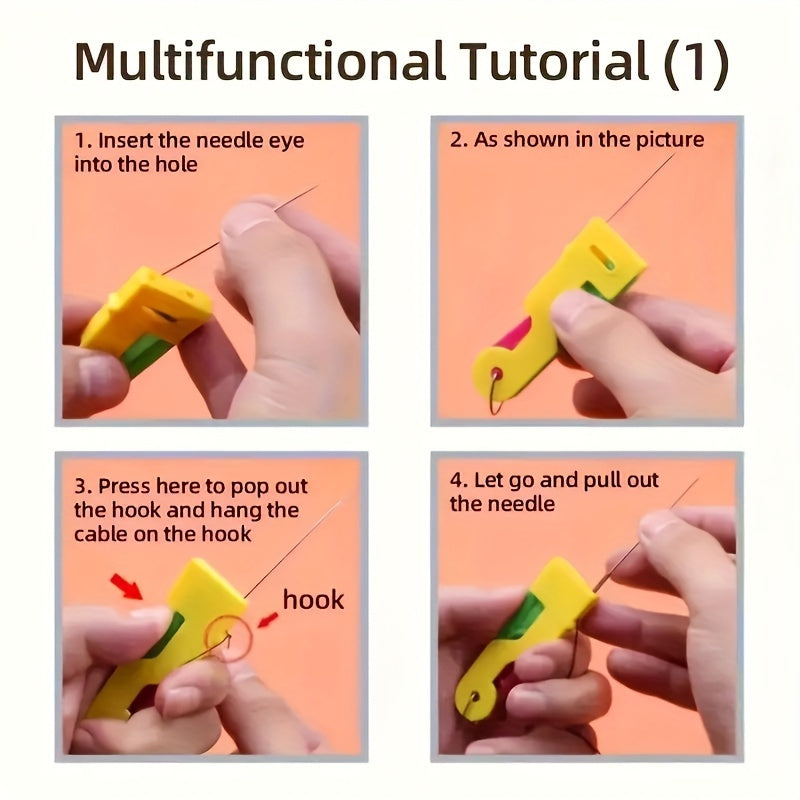 Простой инструмент, который помогает пожилым людям и людям с нарушениями зрения легко заправлять швейные иглы - изготовлен из прочного пластика в нескольких цветах.
