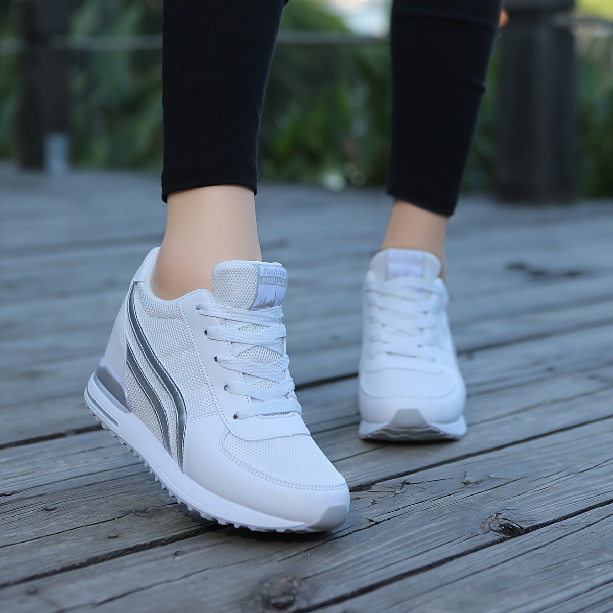 Ladies Casual Sneakers White Black Mesh TPR Sole All-Season Comfort