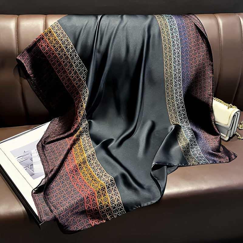 Elegant Geometric Satin Scarf for Women Windproof Travel Eid Celebration