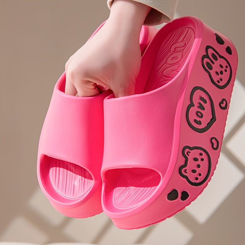 Women's Pink EVA Cartoon Bear Platform Slides Summer Beach Sandals