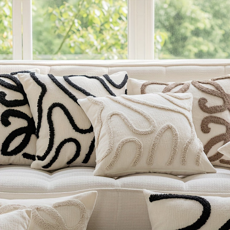 Bohemian Style Reversible Chenille Throw Pillow Cover with Zipper Closure for Home Decor