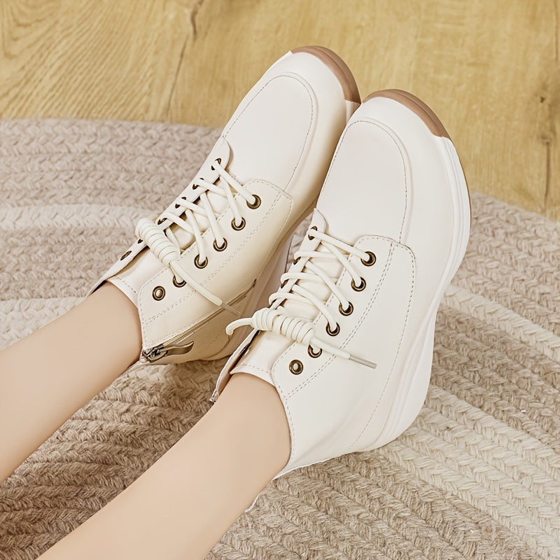 Women's Chunky Sole Ankle Boots Beige Slip-Resistant Platform Casual Formal