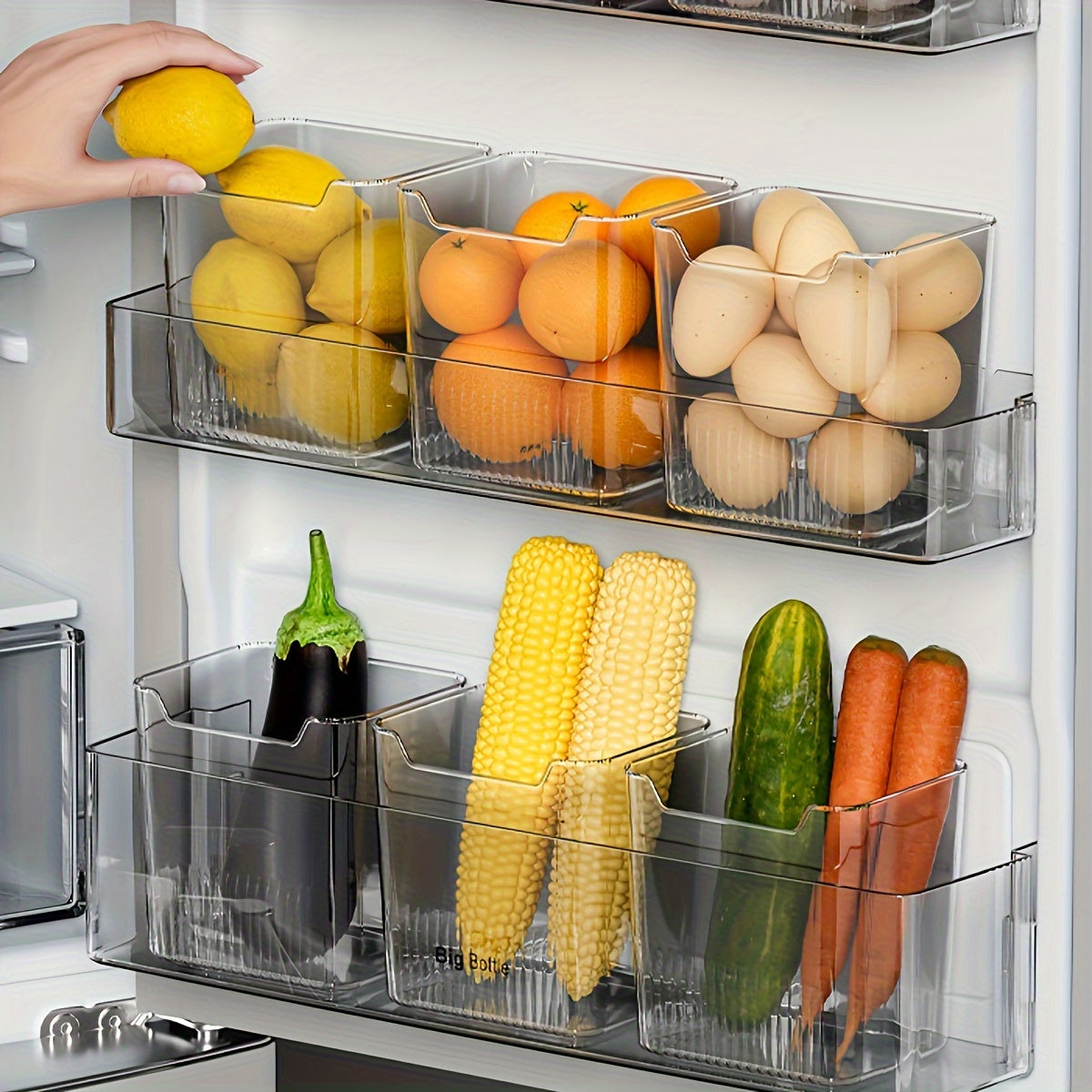 Juego de 3 cajas de almacenamiento transparentes sin BPA con asas para organización en refrigerador y cocina