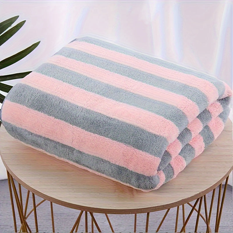 Quick-Dry Coral Fleece Towel Absorbent Comfortable Modern Stripe for Home Travel