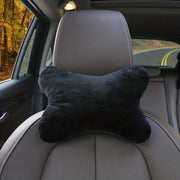 Black Plush Car Headrest and Lumbar Support Pillow for Travel and Vehicles