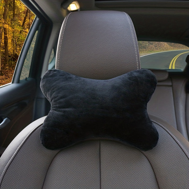 Black Plush Car Headrest and Lumbar Support Pillow for Travel and Vehicles