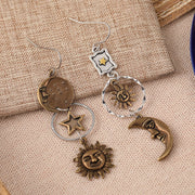 Boho-Chic Antique Bronze Earrings with Star Moon Sun Dangles for Women