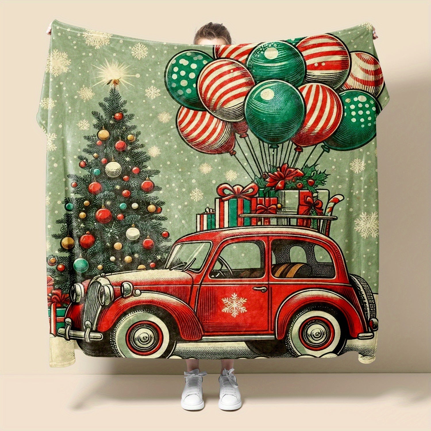 Christmas Flannel Blanket Reversible Plush Thick Soft Rustic Digital Print All Seasons