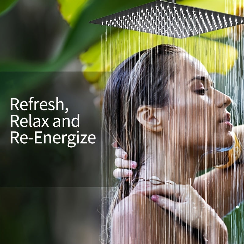 Нержавеющая стальная квадратная душевая головка в матовом черном цвете с высоким давлением, ржавчинеустойчивая конструкция, фильтр для жесткой воды. Доступна в размерах 20,32 см, 25,4 см, 30,48 см.