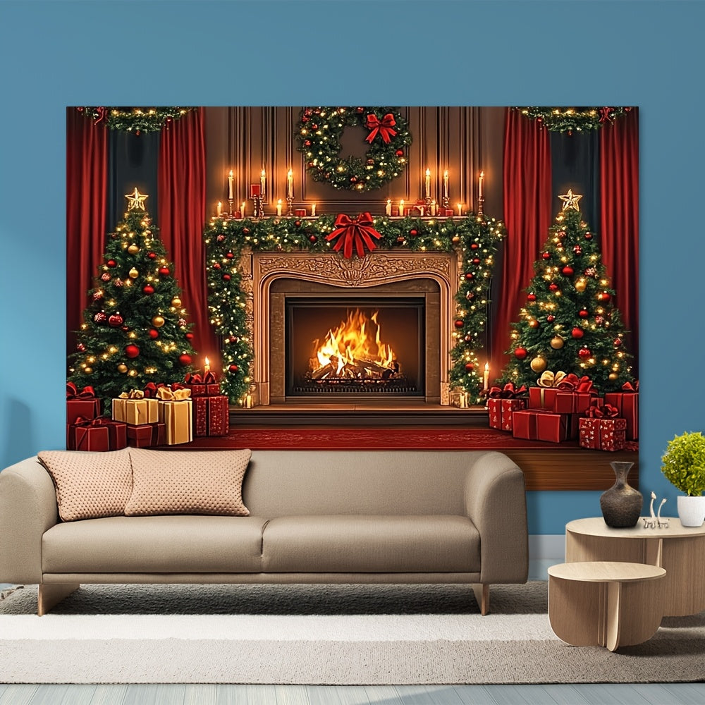 Brown Wooden Christmas Fireplace Backdrop for Weddings and Events