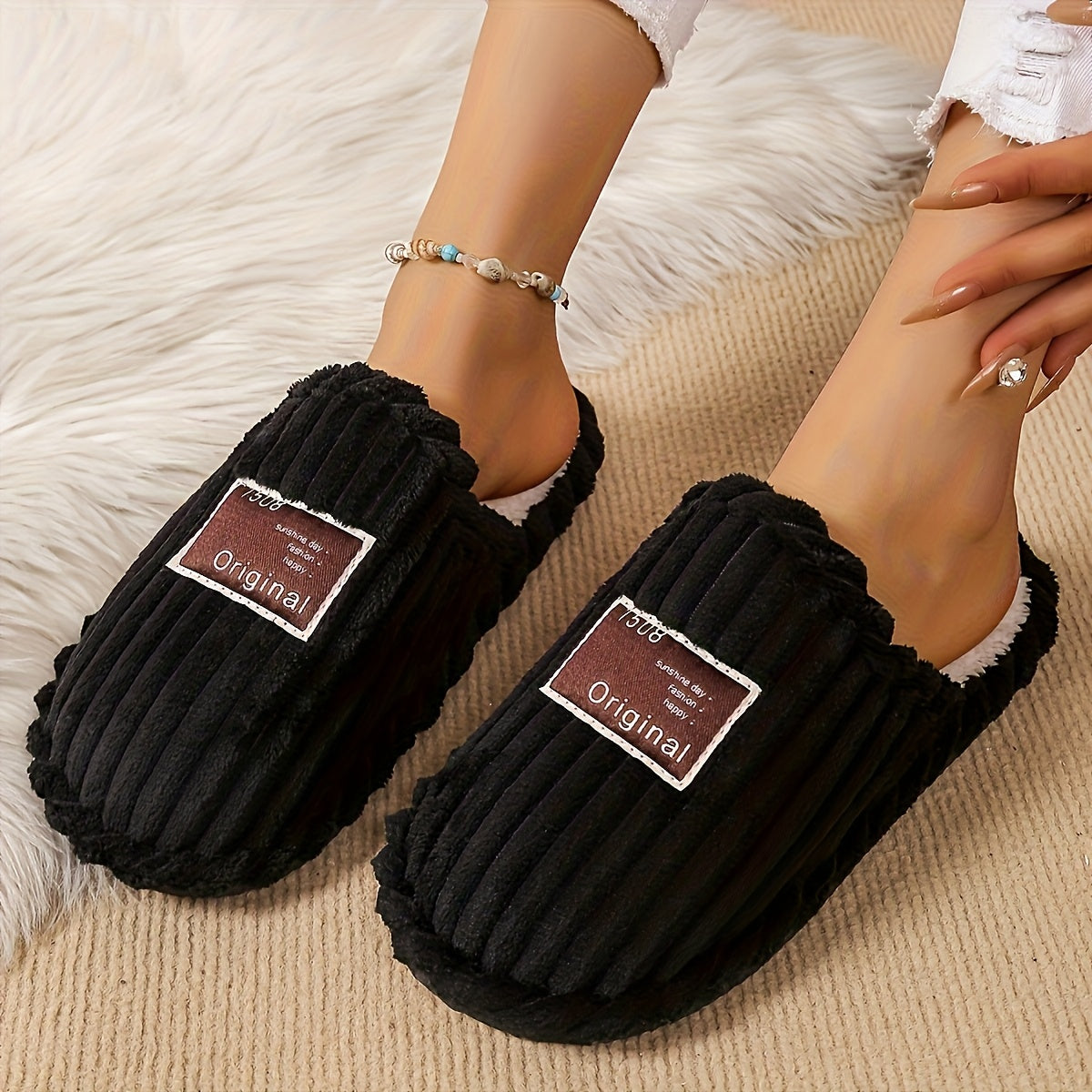 Unisex Indoor Slippers Soft Fabric Non-Slip All-Season House Shoes