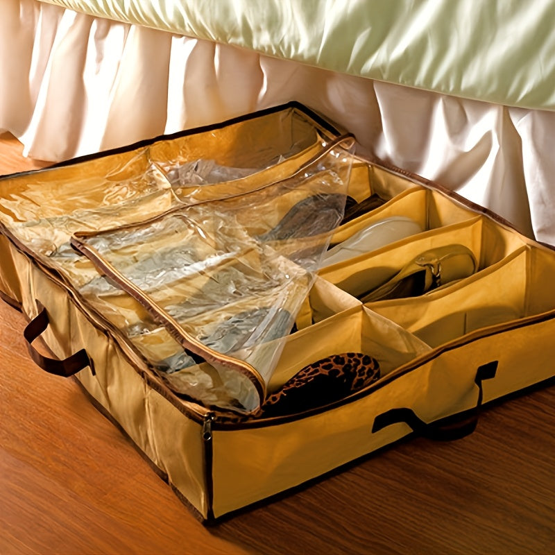 12-Grid Transparent Shoe Storage Bag Made of Washable Polyester Dustproof Moisture-Proof Under Bed Organizer