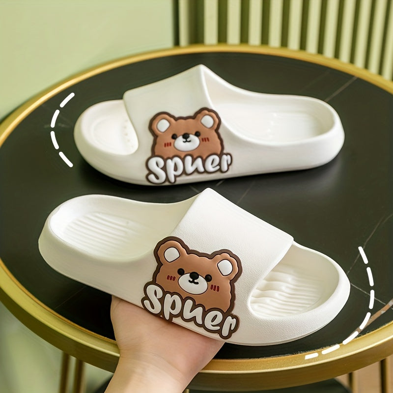 Women's Cartoon Bear Print Slides Casual Soft Sole Pillow Shoes