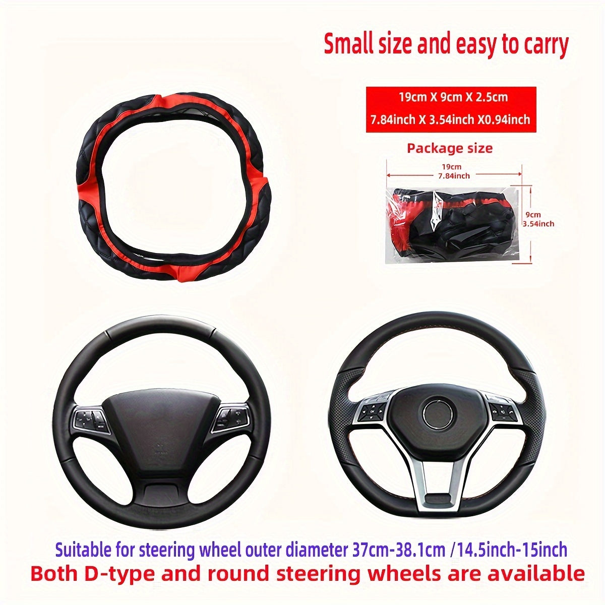 Women's Wear-Resistant PU Leather Steering Wheel Cover 36.83-38.1cm Embroidery