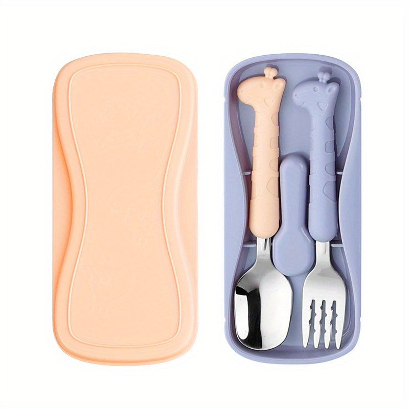 Juego de utensilios de acero inoxidable seguros para niños pequeños con estuche de viaje, cubiertos libres de BPA