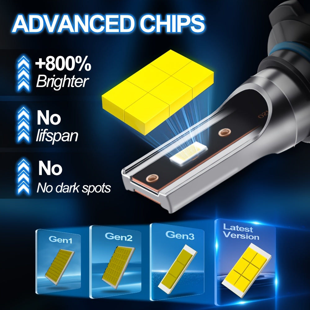 2pcs LED Car Headlights 6000K White 75000LM 200W High Low Beam Fog Lights