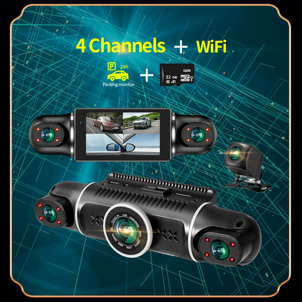 Wireless 4-Channel GPS Dash Cam with 24-Hour Parking Mode and 360° Recording