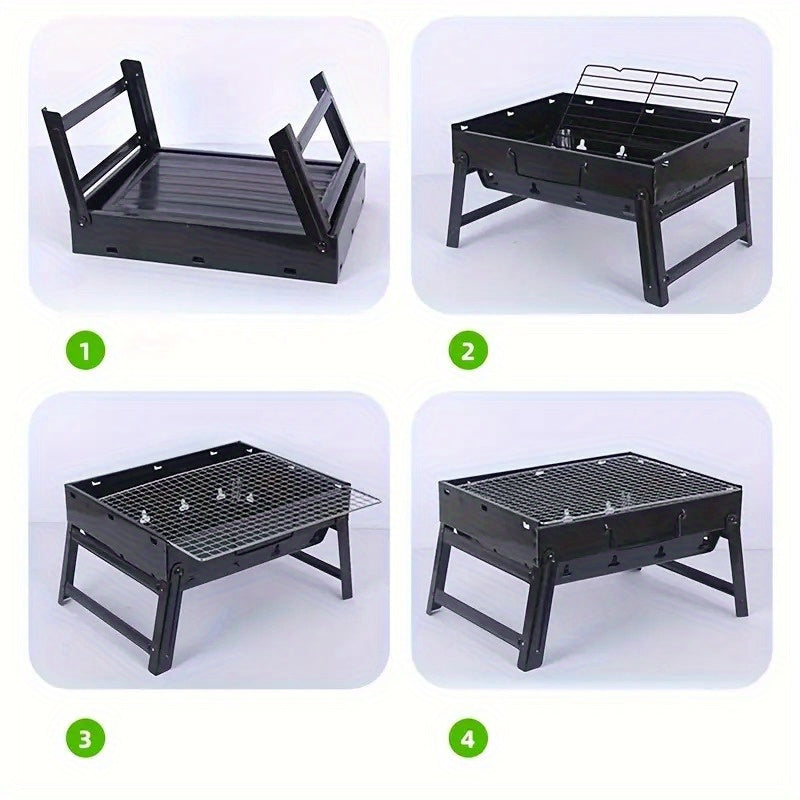 Parrilla portátil negra para barbacoa para camping, tailgating, picnics, sin necesidad de baterías, asas para facilitar el transporte, diseño compacto y resistente
