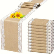 Rustic Burlap Table Runner with Lace Trim for Weddings Parties and Holiday Decor