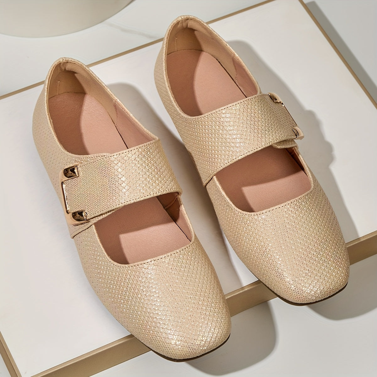 Women's Mary Jane Flats Square Toe Non-Slip Soft Sole Casual Shoes in White Beige Yellow