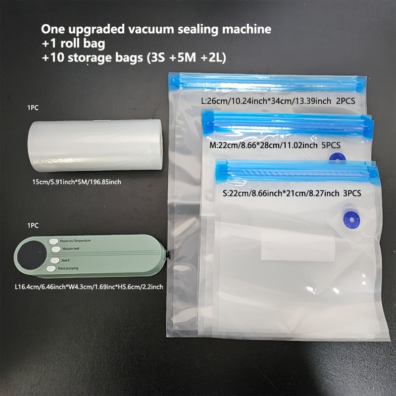 USB bilan qayta zaryadlanadigan va 3 ta issiqlik yopishqoq sumkali kichik oziq-ovqat saqlash tizimi, yengil yashil