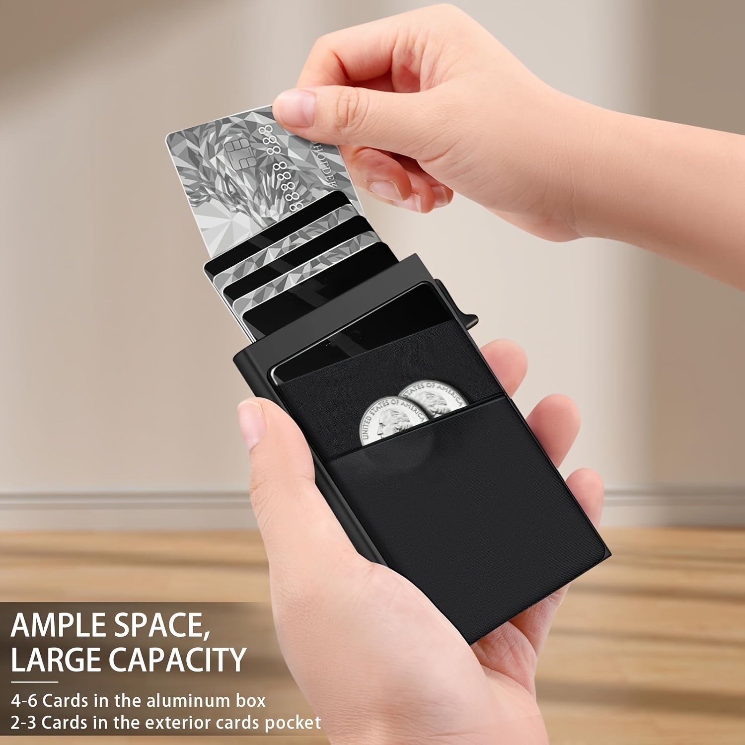 Men's Black Aluminum RFID Wallet with Dual Layer Back and Card Holder