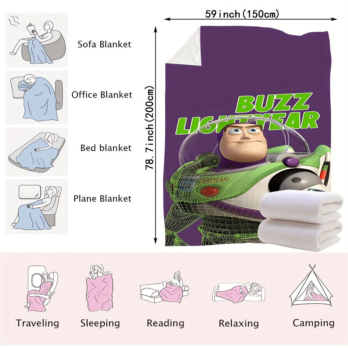 Action Figure Toy for Kids Buzz Lightyear Green Astronaut with Dinosaur on Purple Blanket