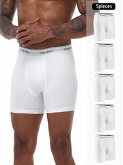 Men's White Boxer Briefs 5-Pack Polyester Elastane Breathable Comfortable