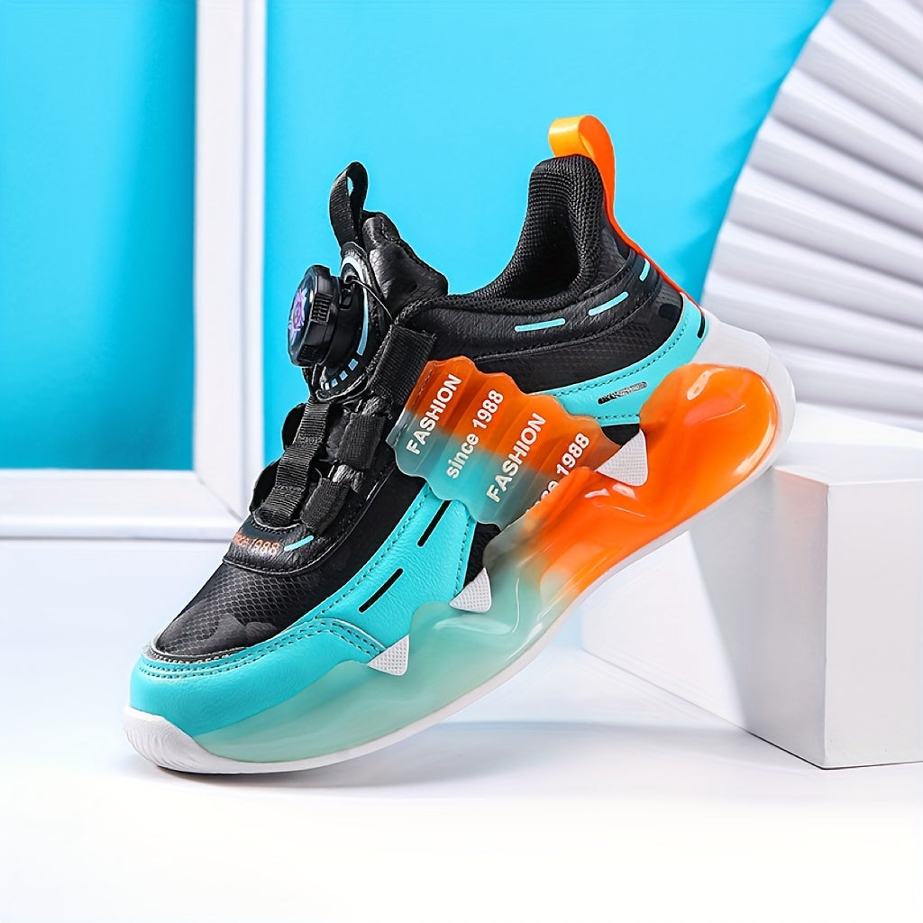 Boys' Ultra-Light Running Shoes with Rotating Buckle Breathable Non-Slip Sole for Outdoor Activities