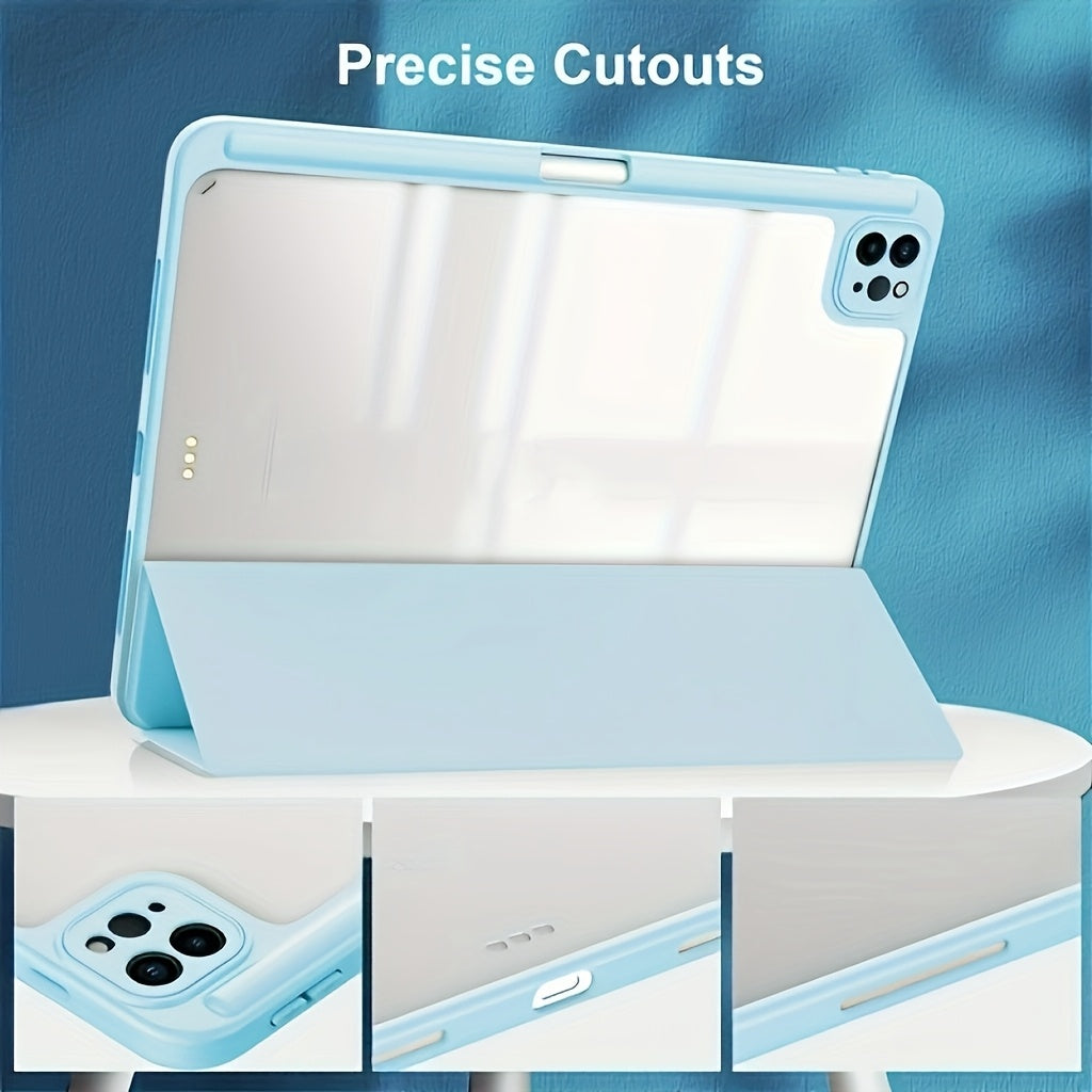 Funda de acrílico transparente duradera para iPad con ranura para bolígrafo y función de sueño/despertar automático para modelos Air y Pro