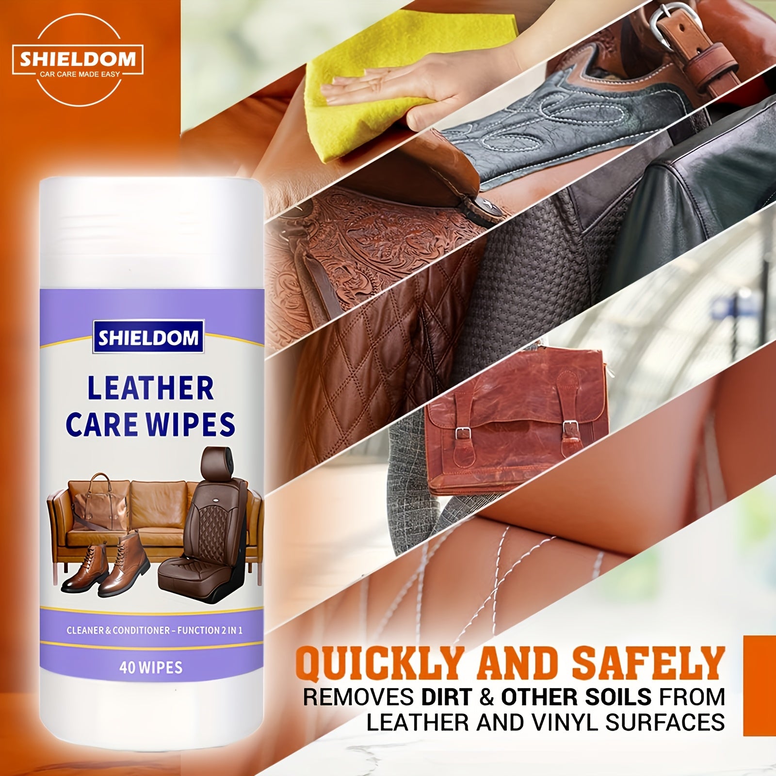 Leather Care Wipes for Car Seats & Furniture, Leather Protector, 40 Wipes