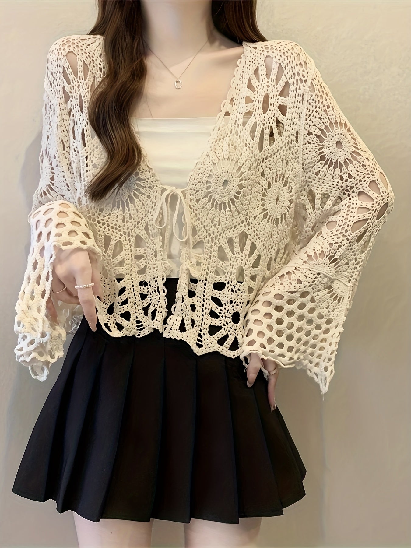 Women's Plus Size Crochet Knit Cardigan Summer Cover-Up Loose Pullover