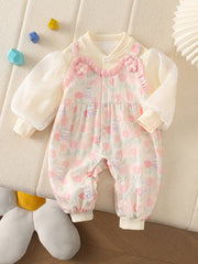 Baby Girl Dress Spring Fall Pearlescent Gauze Tulip Sleeve Cartoon Pattern