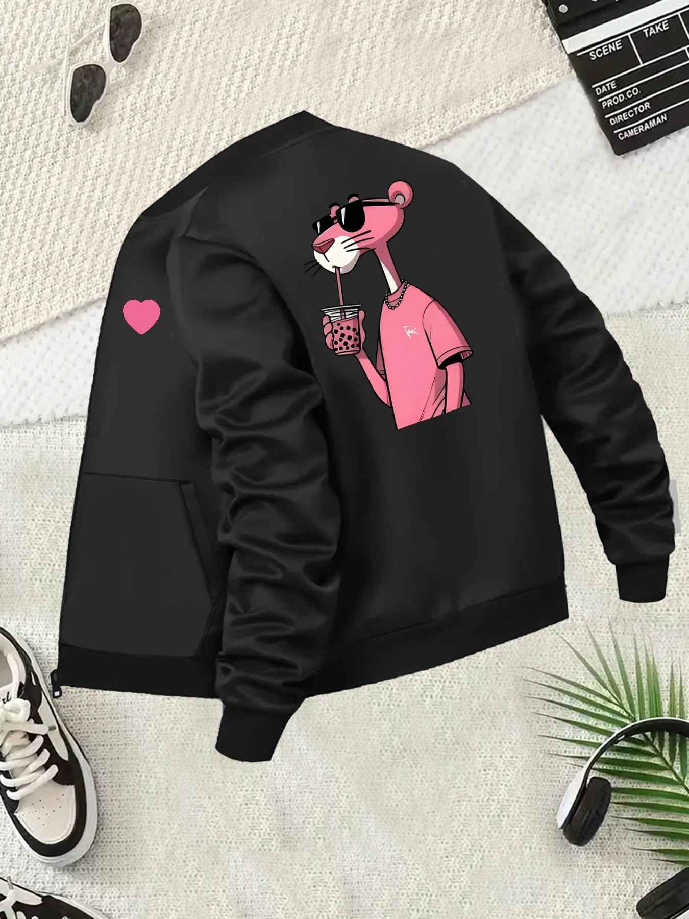 Women's Plus Size Casual Polyester Jacket with Cartoon Print Long Sleeve