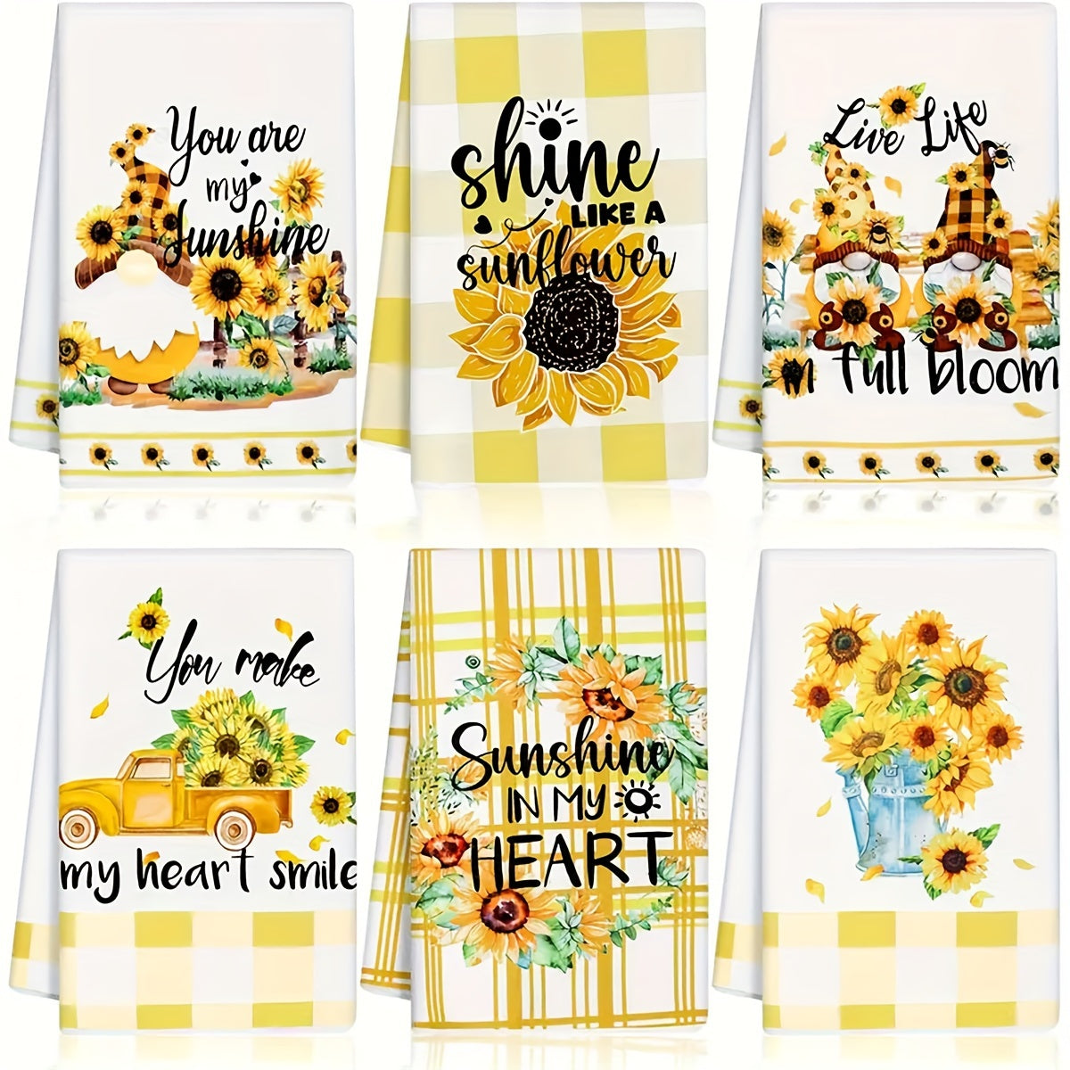 Set of 6 Sunflower Microfiber Dish Cloths and Towels Kitchen Absorbent Knit Fabric