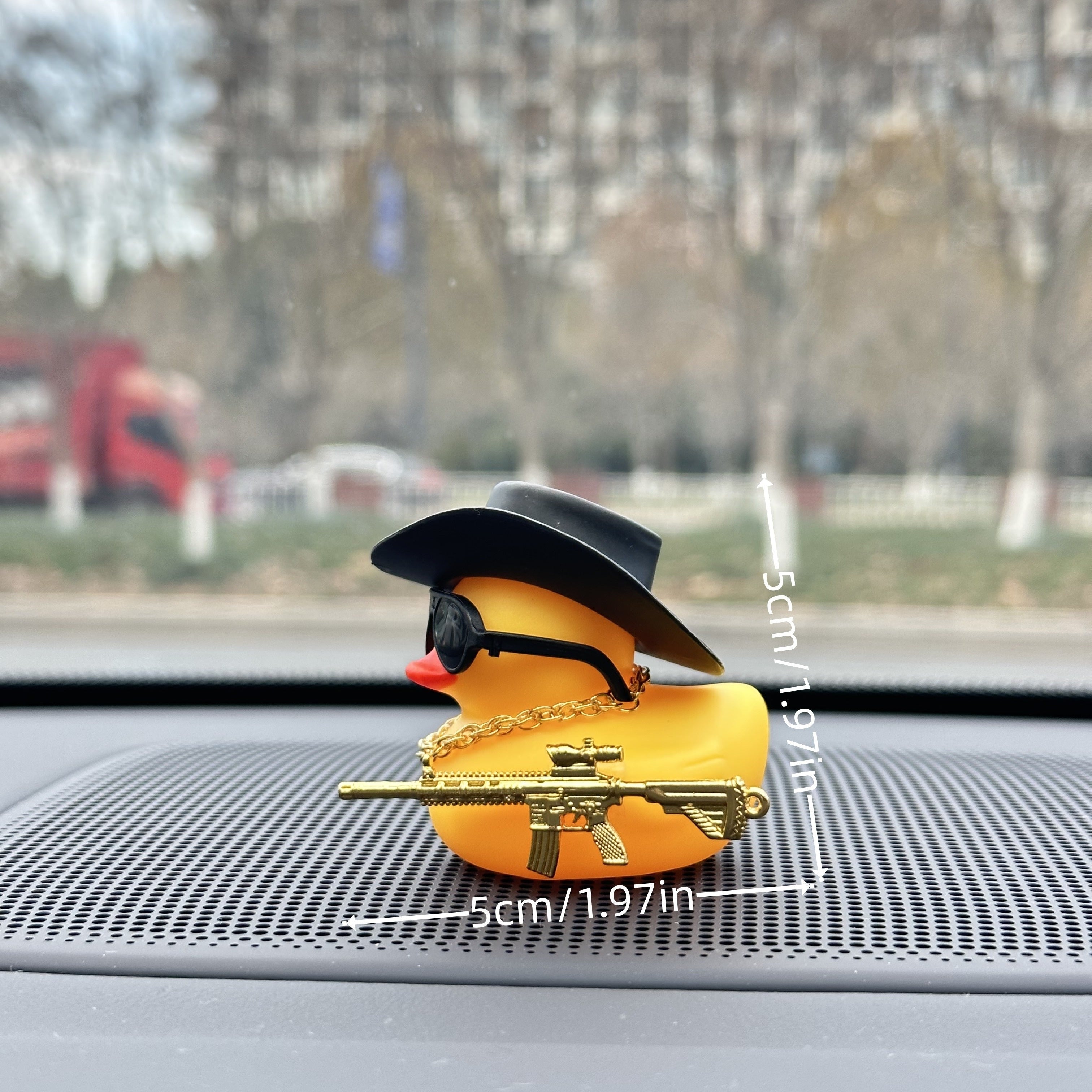 Duck Car Decoration Toy Black Cowboy Hat Dashboard Interior Accessory