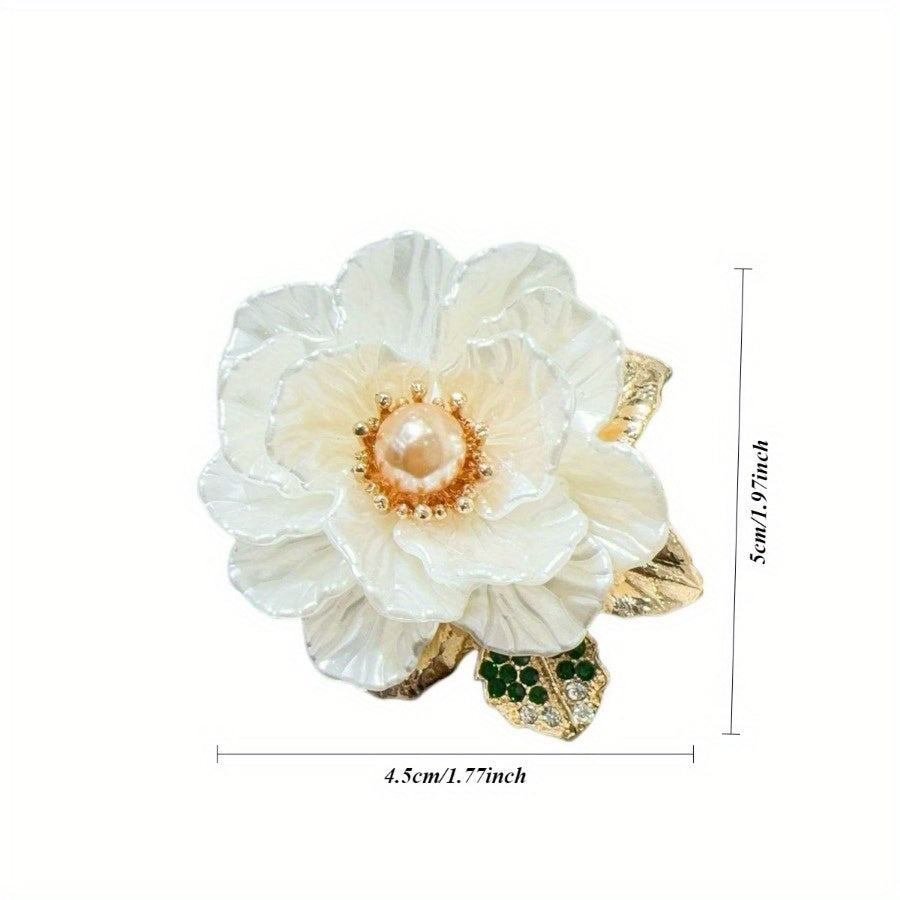 Faux Shell Crabapple Flower Brooch with Imitation Pearls Elegant Jewelry for Women