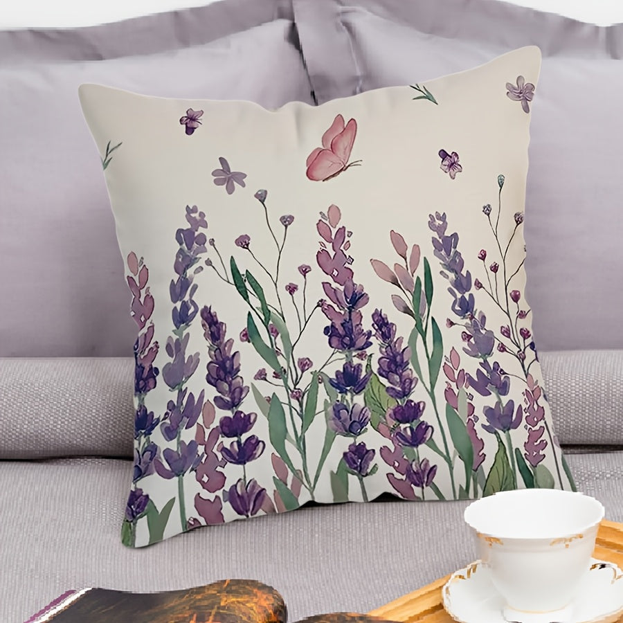 Purple Floral Pillow Cover 44.98cm Square Single-Sided Zip Washable for Couch Sofa Bed