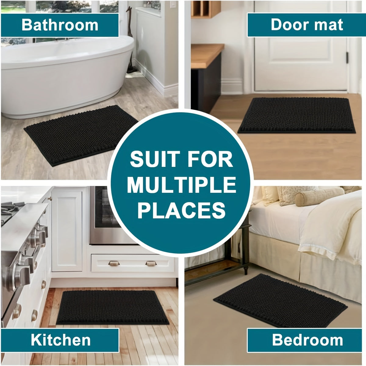 Thick Bathroom Rug Non-Slip Soft Polyester PVC Backing Kitchen Mat