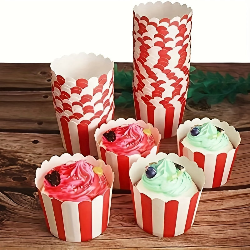Pack of 50 Red Striped Paper Baking Cups for Cupcakes and Cakes