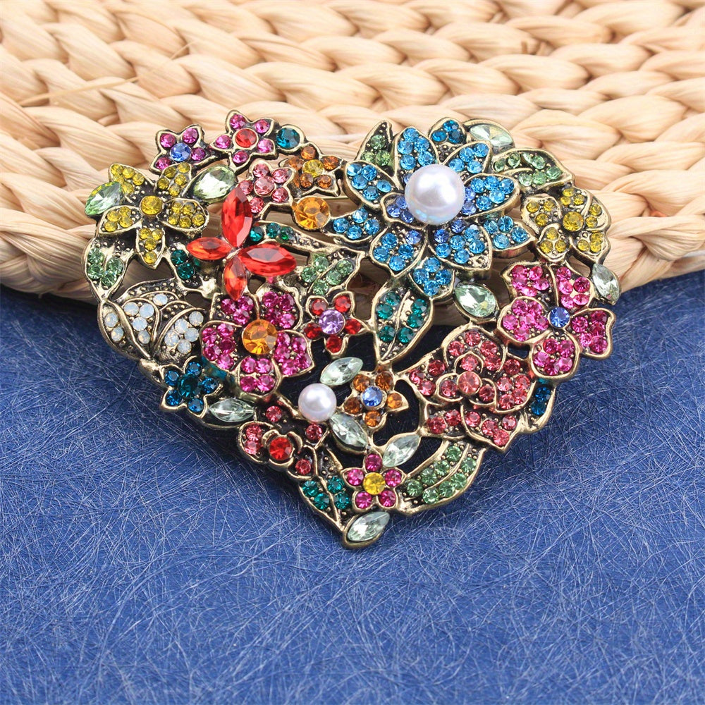 Baroque Love Flower Brooch Rhinestone Jewelry for Dresses Bags Hats
