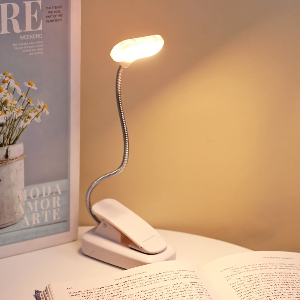 Portable Clip Reading Lamp with Adjustable Arm Battery Operated for Night Reading Desk Use