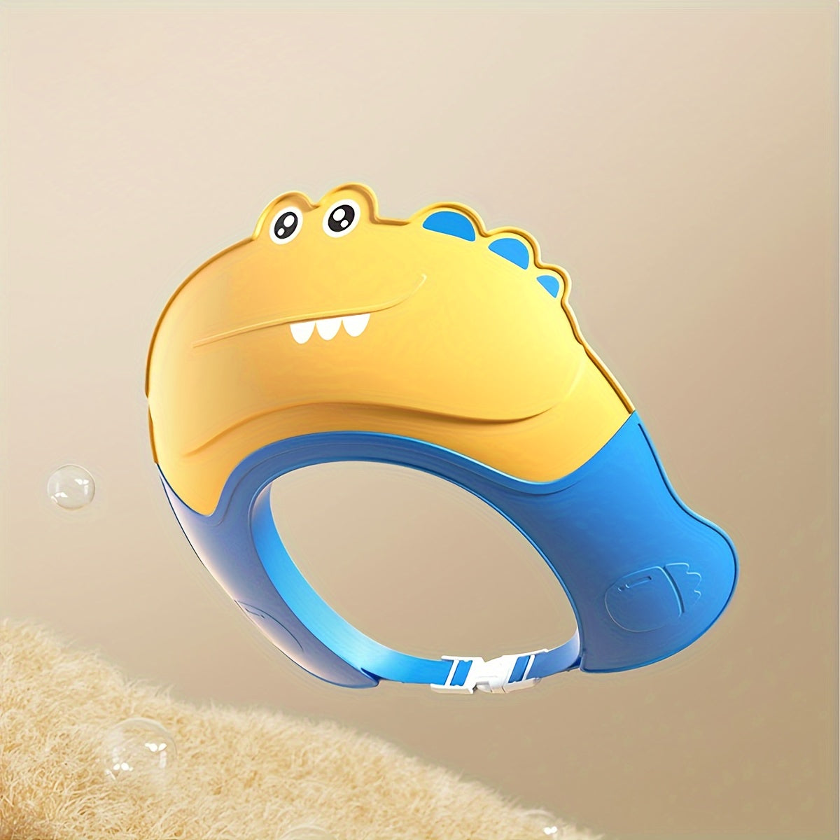 Kids Waterproof Shower Cap with Dinosaur Design Ear Protection Adjustable Fit Blue and Yellow