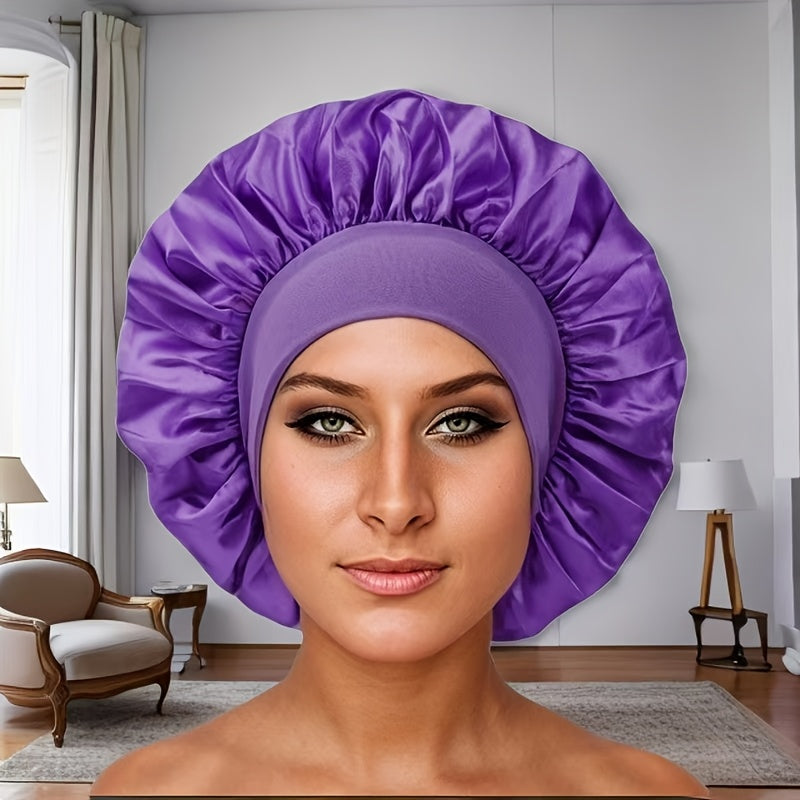 Wide Brim Sleep Cap Adjustable Soft Comfortable Hair Care Accessory Black Beige