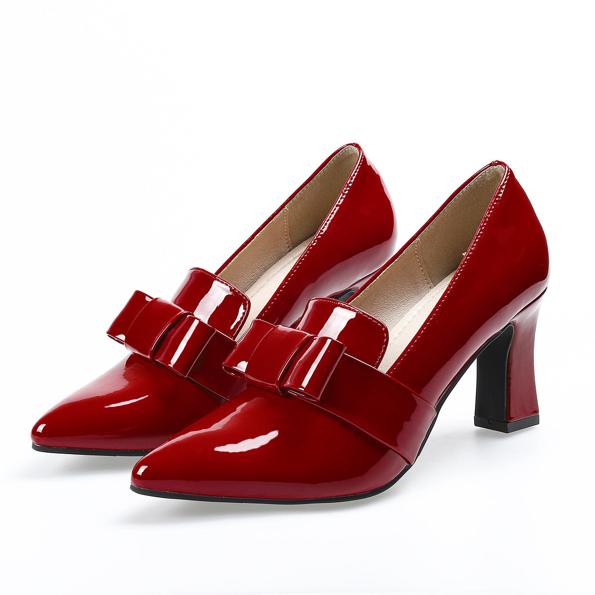 Women's Solid Color Pumps with Bowknot, Block Heel, Water-Resistant