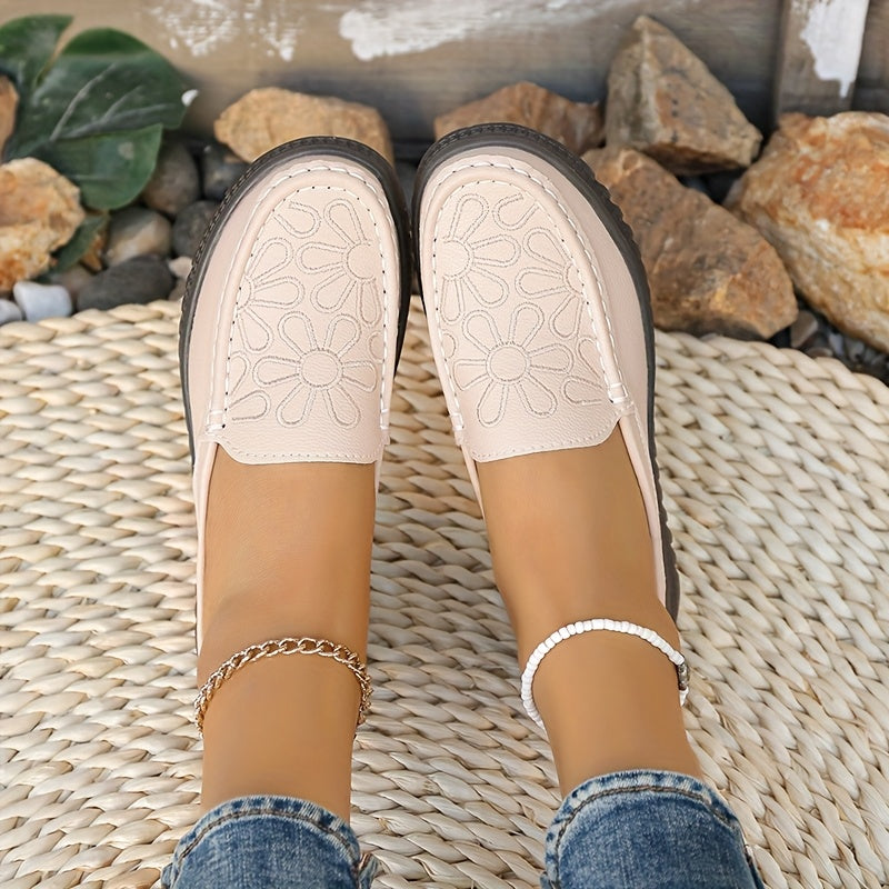 Women's PU Slip-On Loafers Casual Shoes All-Season Flat Heel